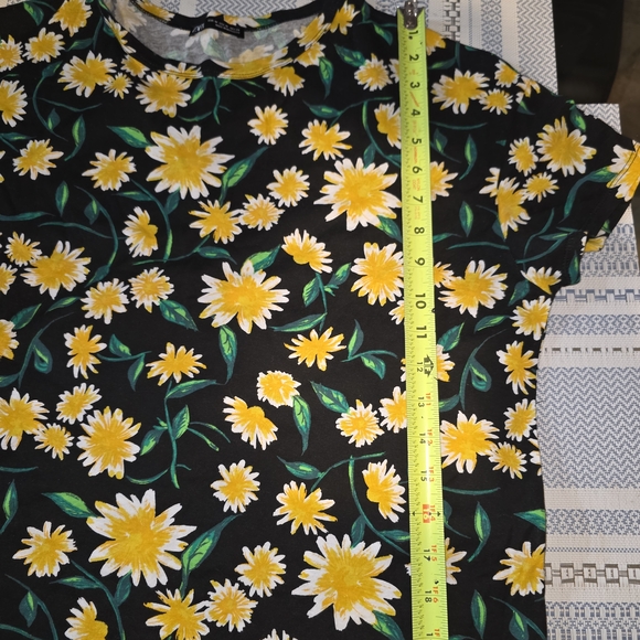 Zara Black Floral Top with Yellow and Green Accents - Picture 3 of 6